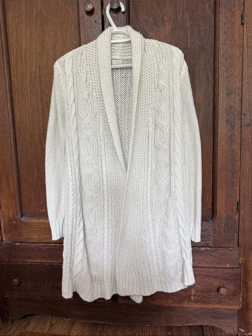 Women’s Cream Cable Knit Open-Front Sweater Cardigan